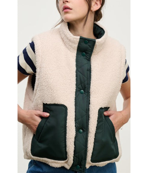 Cathy Reversible Sherpa Vest - Alpine/Cream